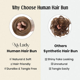 MY-LADY messy bun hair piece ponytail wrap depicts quick, stylish updo for daily wear.