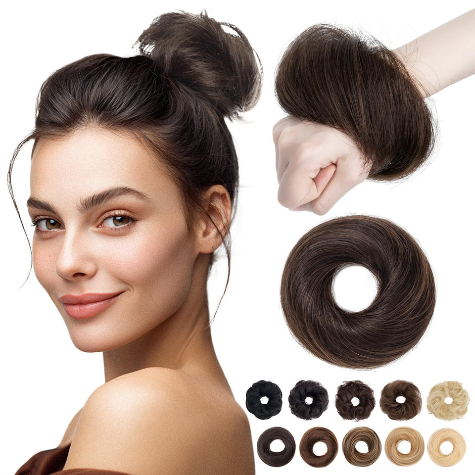MY-LADY messy bun piece, straight hair blends naturally for daily wear.