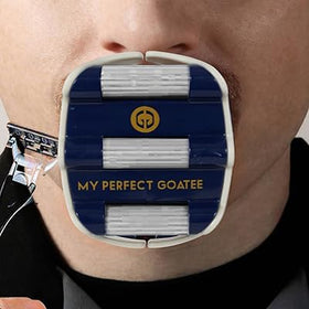 My Perfect Goatee goatee shaper template folded-use demonstrates hands-free operation.