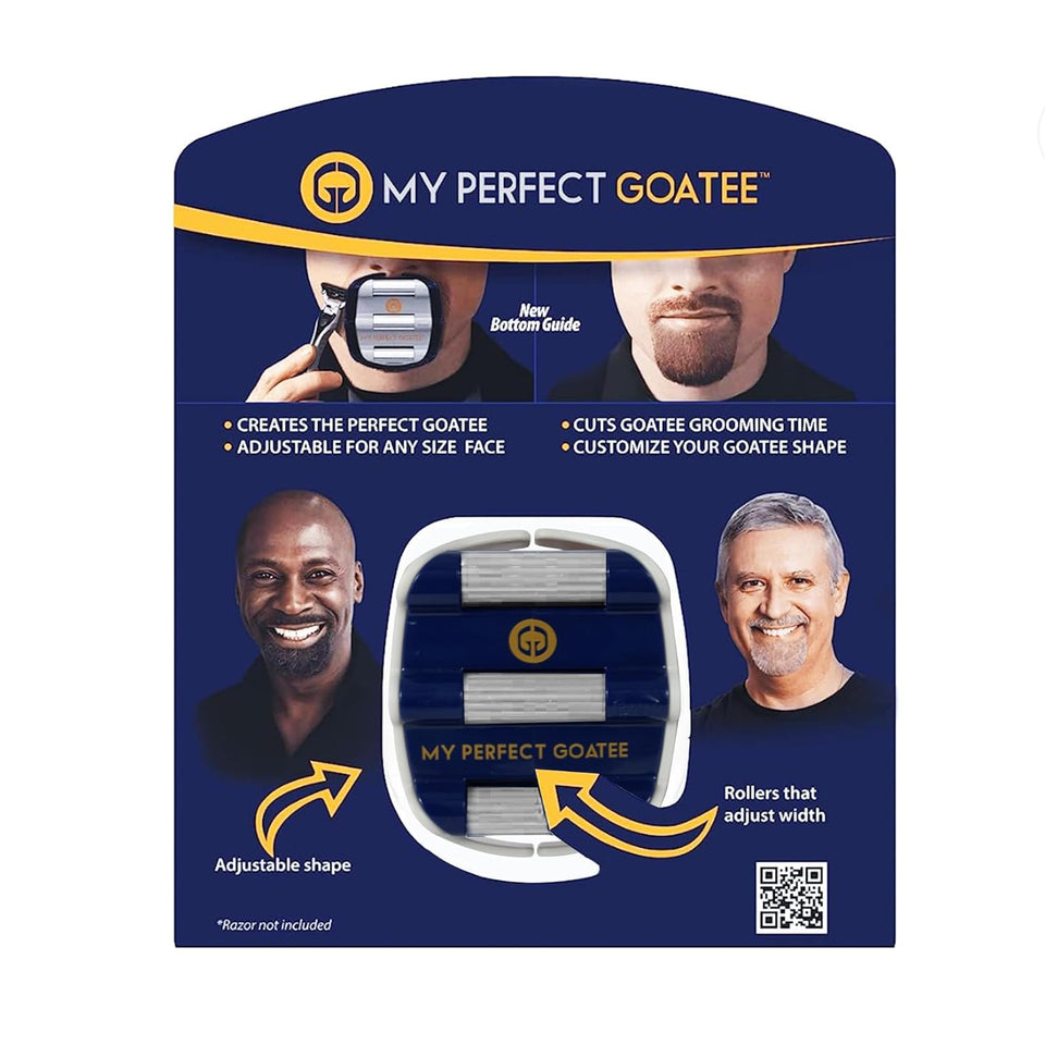 My Perfect Goatee goatee shaper template front view with precise guides for symmetry.