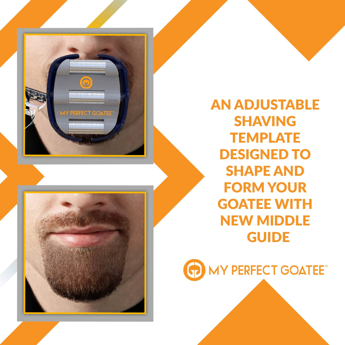 My Perfect Goatee goatee shaper template in-use action shows stable trimming guidance.