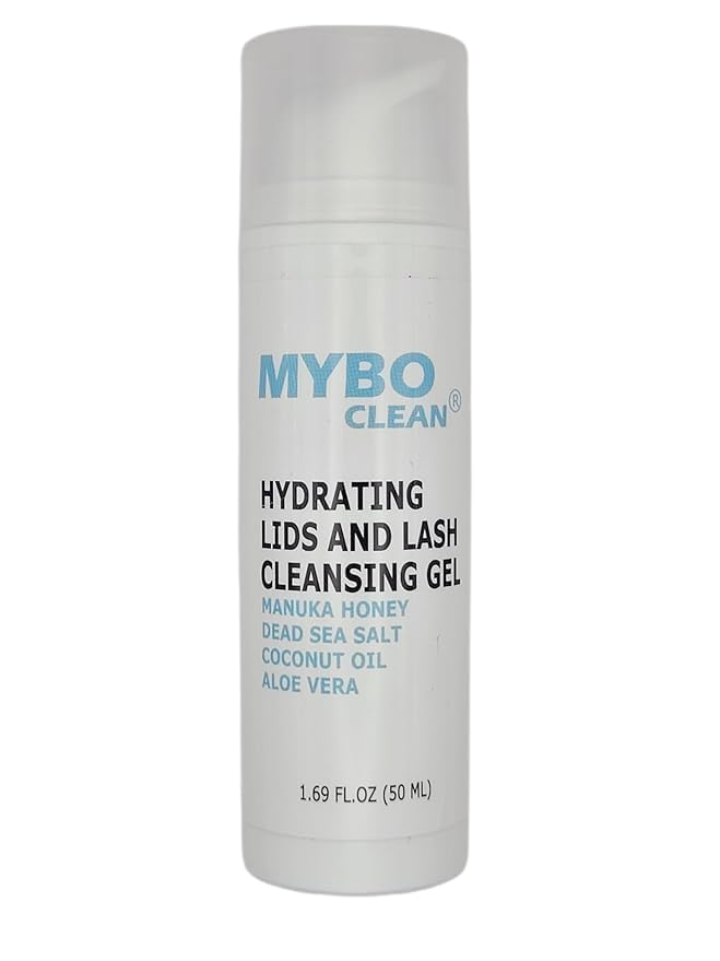 Myboclean hydrating lids and lash cleansing gel bottle with an airless pump.