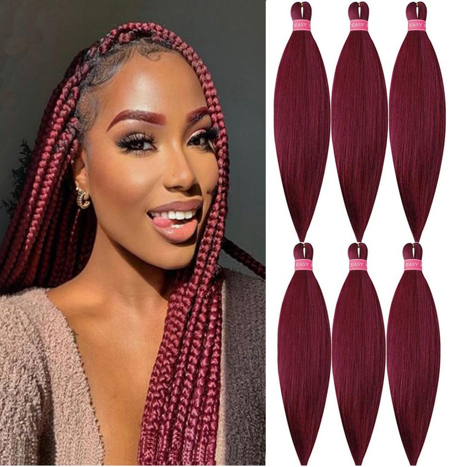 Mychanson Burgundy braiding hair 26inch close up shows rich color and smooth texture for better braids