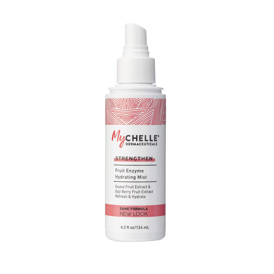 MyChelle Fruit Enzyme Hydrating Mist bottle refreshing the complexion with lasting moisture