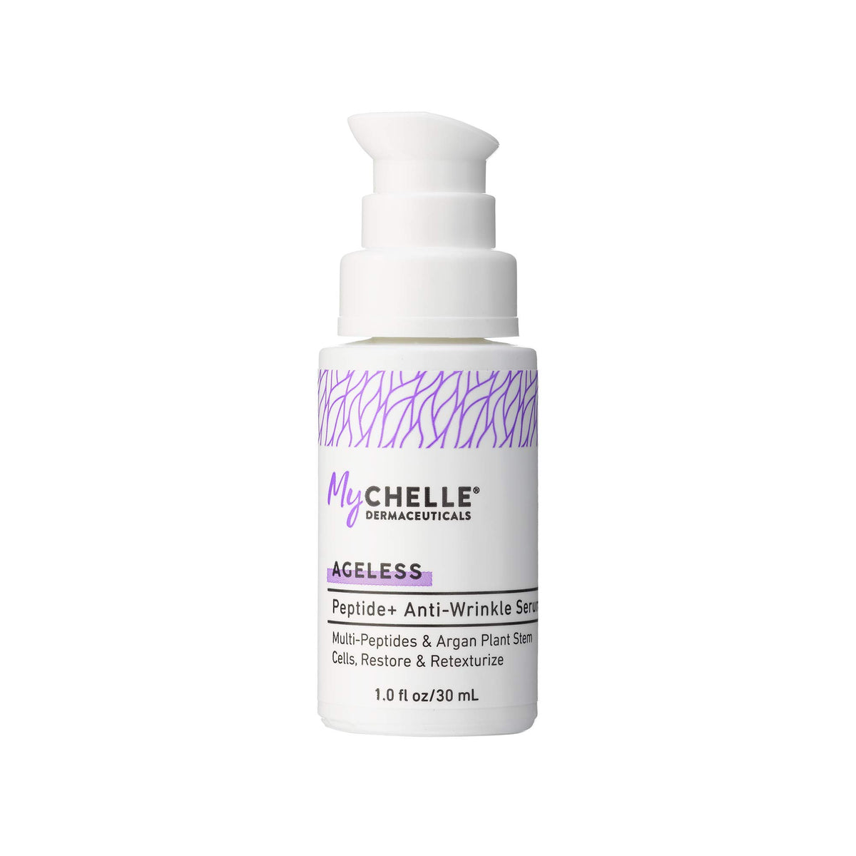 MyCHELLE Peptide+ Serum bottle closeup for daily anti-aging care.