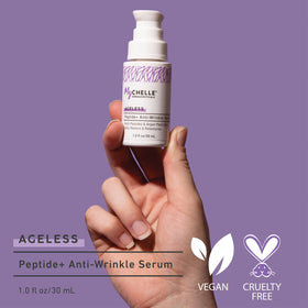 MyCHELLE Peptide+ Serum dropper in action for layered skincare.