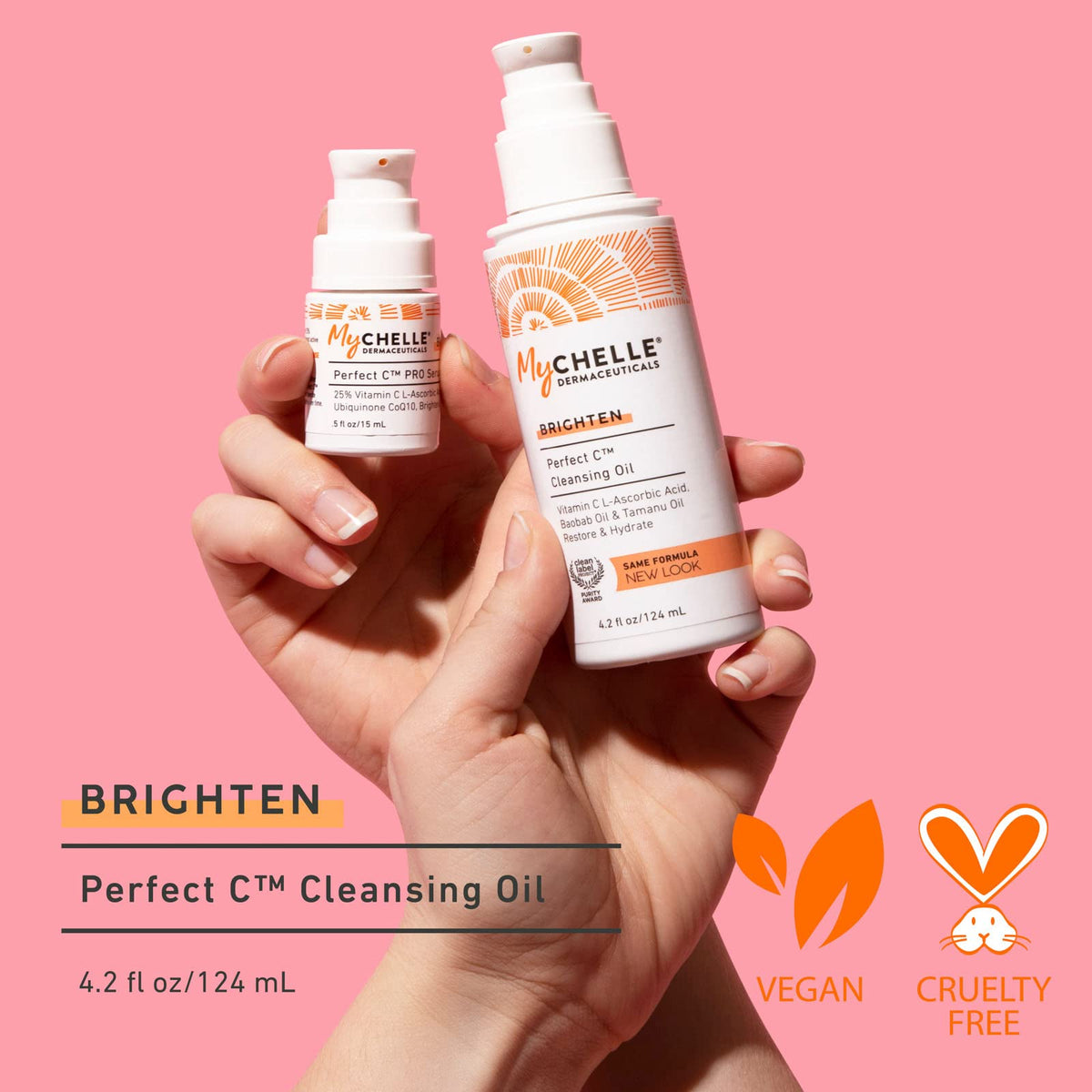 MyCHELLE Perfect C Cleansing Oil rinses clean without double cleansing needed.