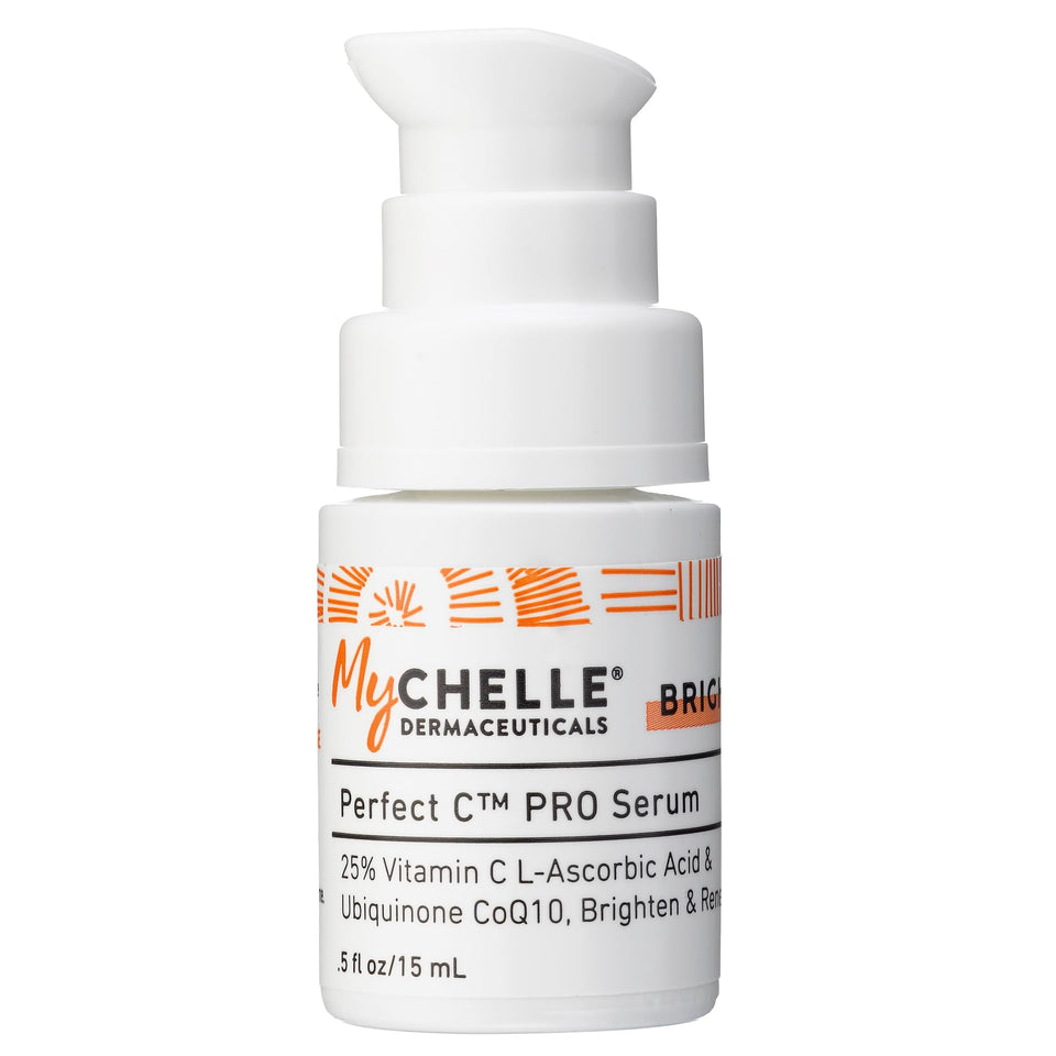 MyChelle Perfect C Pro Serum bottle with pump for daily brightening