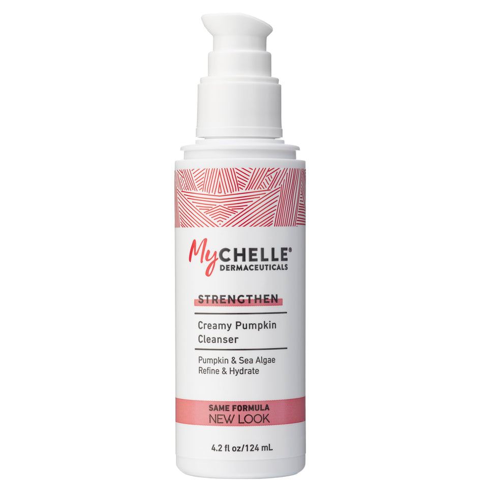 MyCHELLE Pumpkin Cleanser bottle front showing gentle daily cleansing for all skin types