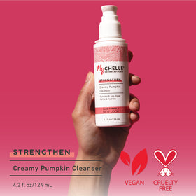 MyCHELLE Pumpkin Cleanser ingredients label highlights pumpkin seed oil and cloudberry extract for nourishment