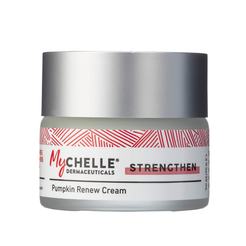 MyChelle Pumpkin Renew Cream bottle for daily hydration and skin nourishment.