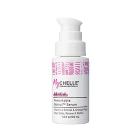 MyChelle Remarkable Retinal Serum bottle on a vanity for smoother skin.