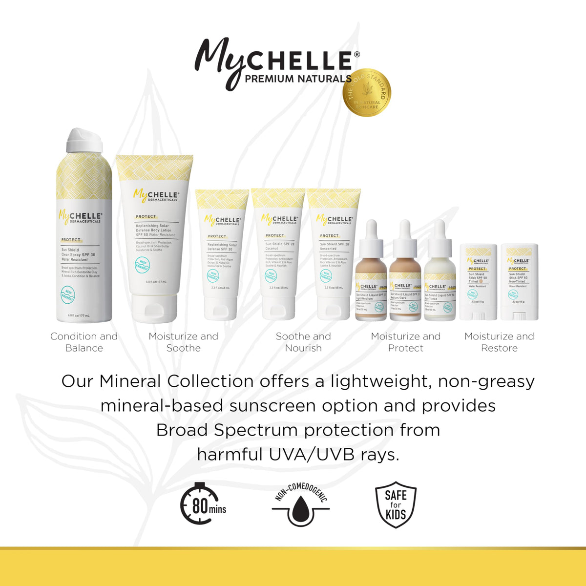 MyChelle Sun Shield Clear Spray reef-safe logo indicating coral-friendly protection.