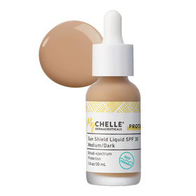 MyChelle Sun Shield Liquid SPF 30 bottle with tinted mineral protection for daily use.