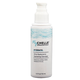 MyCHELLE Ultra Hyaluronic Hydrating Cleanser bottle showing gentle daily cleansing benefits