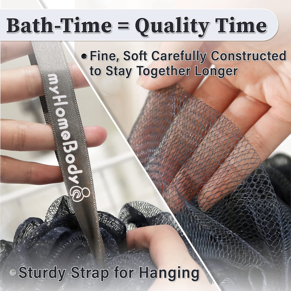 MyHomeBody loofah texture offers luxurious exfoliation without harsh scrubbing.