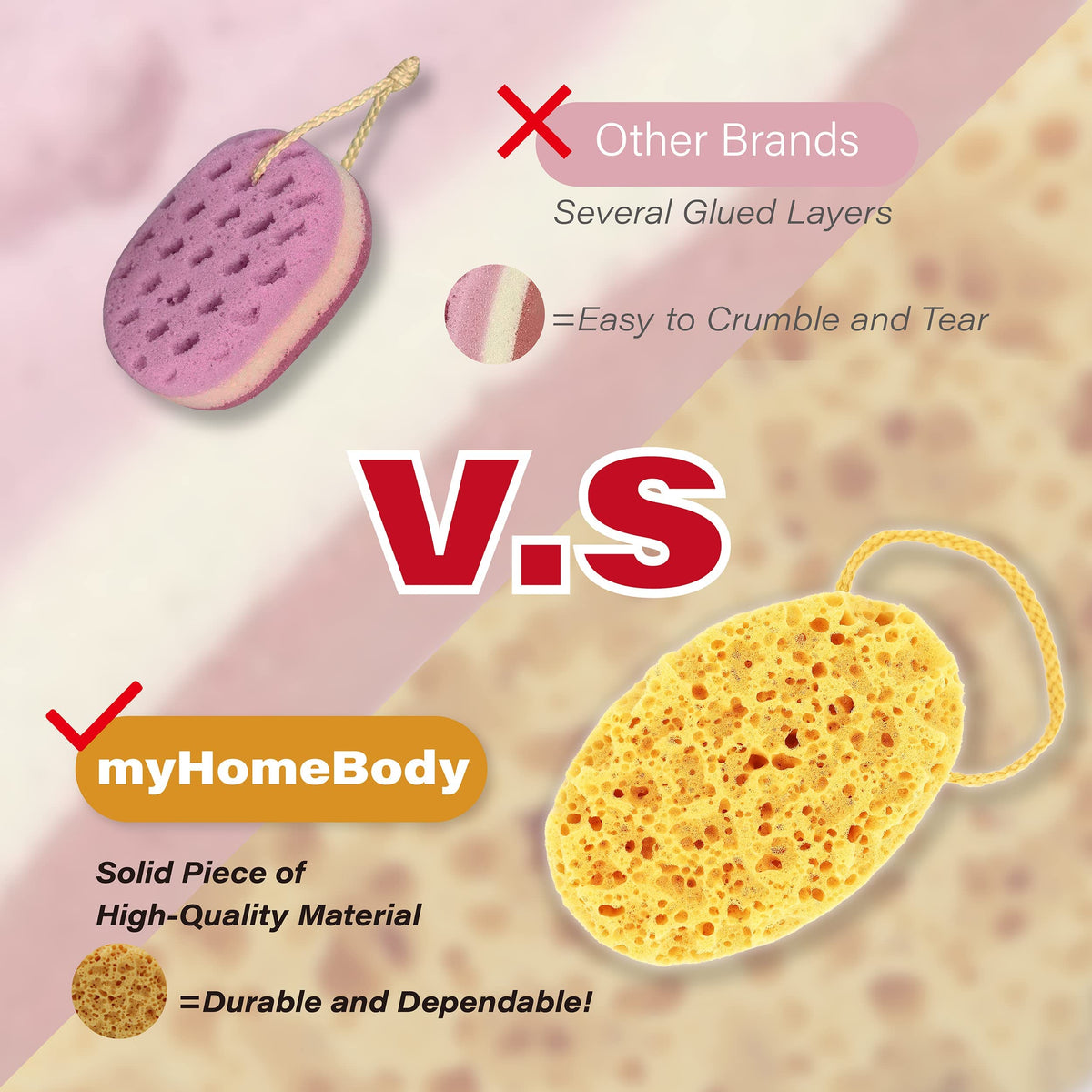 MyHomeBody easy-grip sponge design enhances control and comfortable bathing routine.