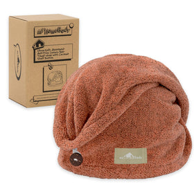 MyHomeBody hair towel wrap turban cinnamon dries hair gently and quickly.