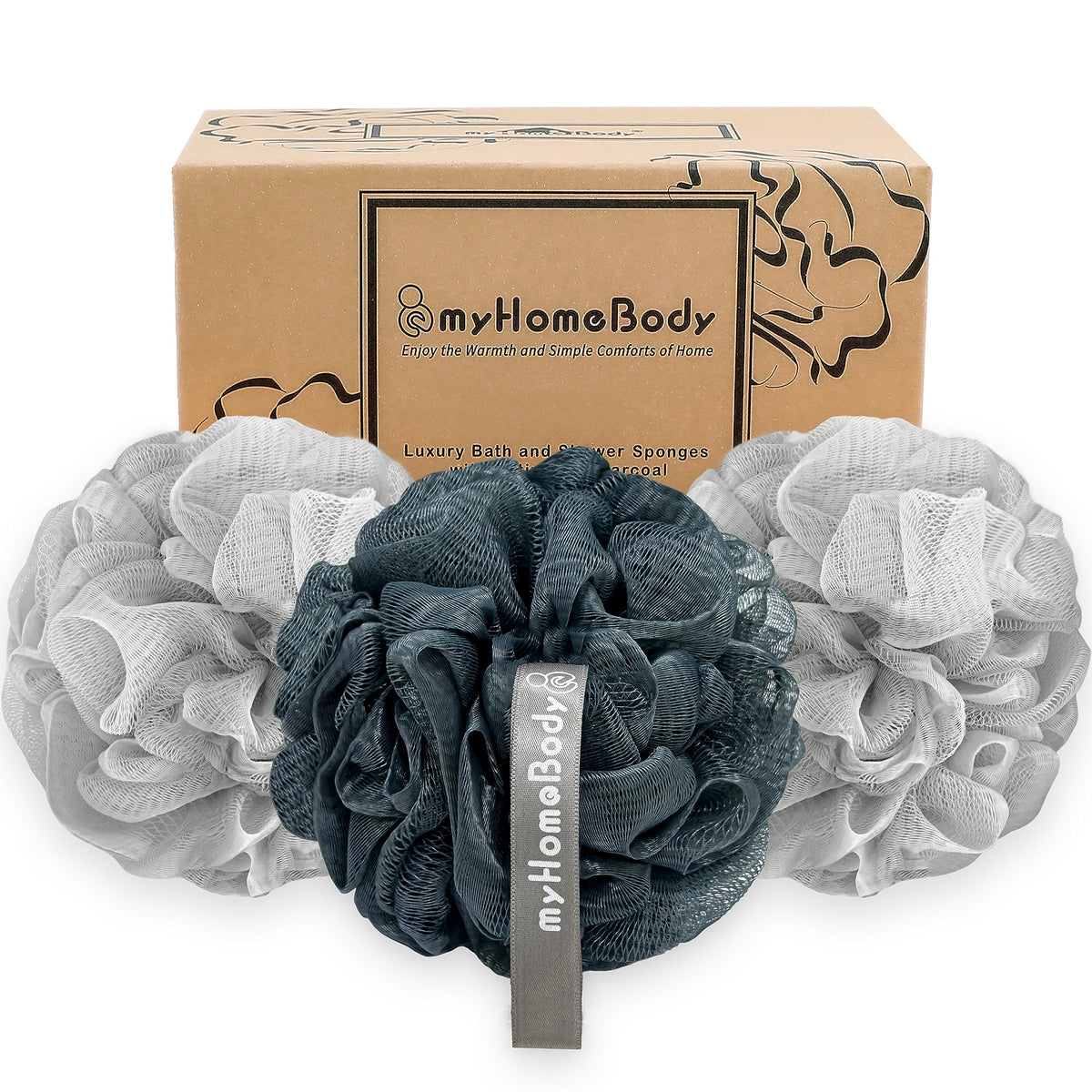 myHomeBody large loofah 70g delivers a rich lather with gentle exfoliation.
