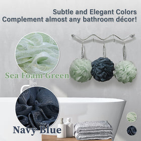 MyHomeBody loofah sponge in navy blue for a refreshing shower massage.