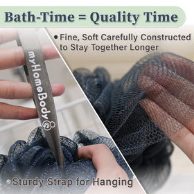 MyHomeBody loofah sponge sea foam green packaging highlight for easy purchase.