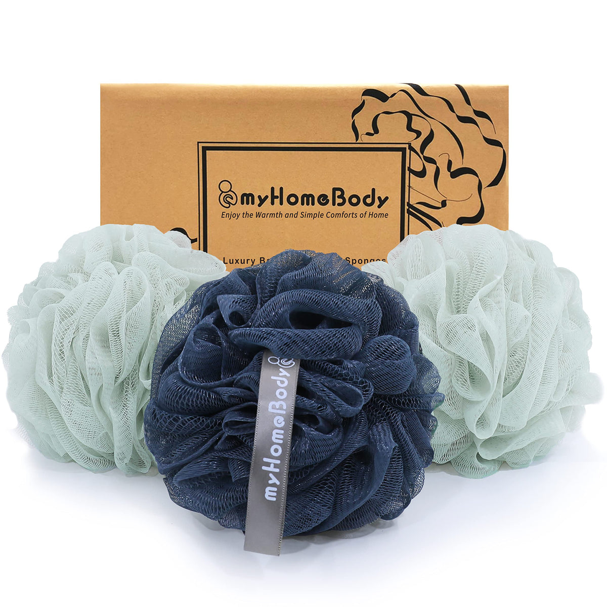 MyHomeBody loofah sponge in sea foam green for a gentle exfoliating cleanse.
