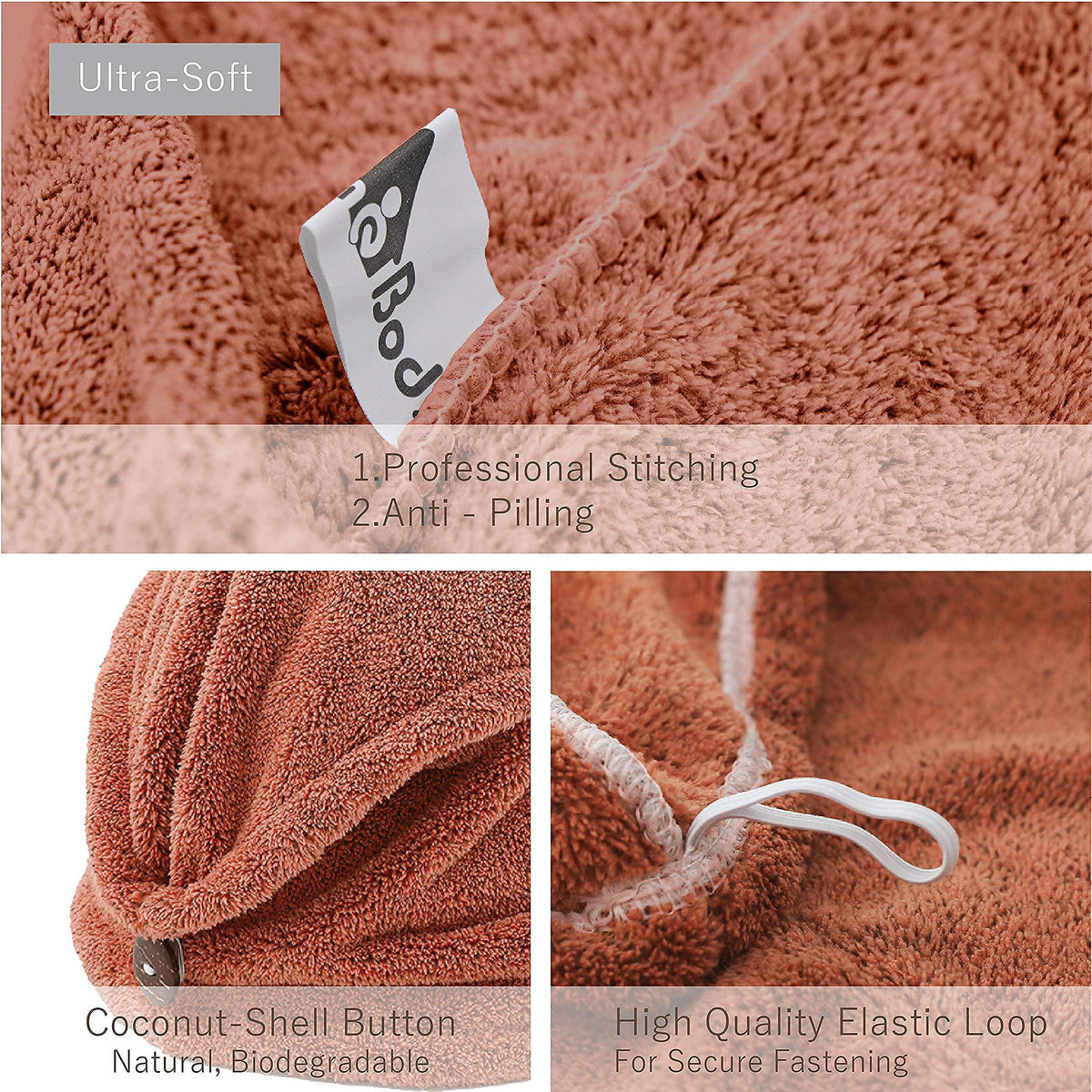 Luxuriously soft fabric of MyHomeBody wrap feels gentle on wet hair.