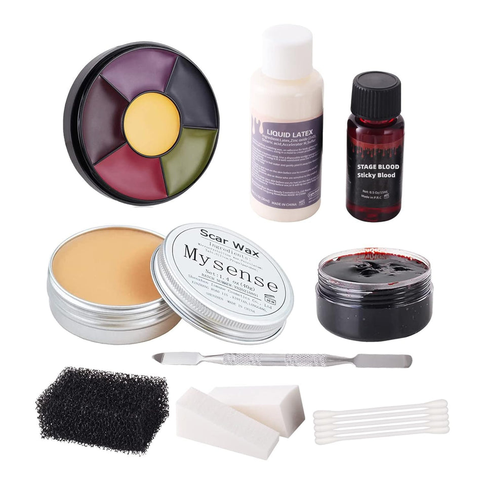 Mysense liquid latex bottle for durable scar realism in FX makeup.