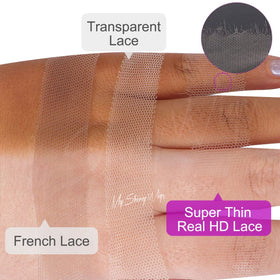 MY SHINY WIGS skinlike hd lace close-up shows ultra-thin lace for undetectable blending