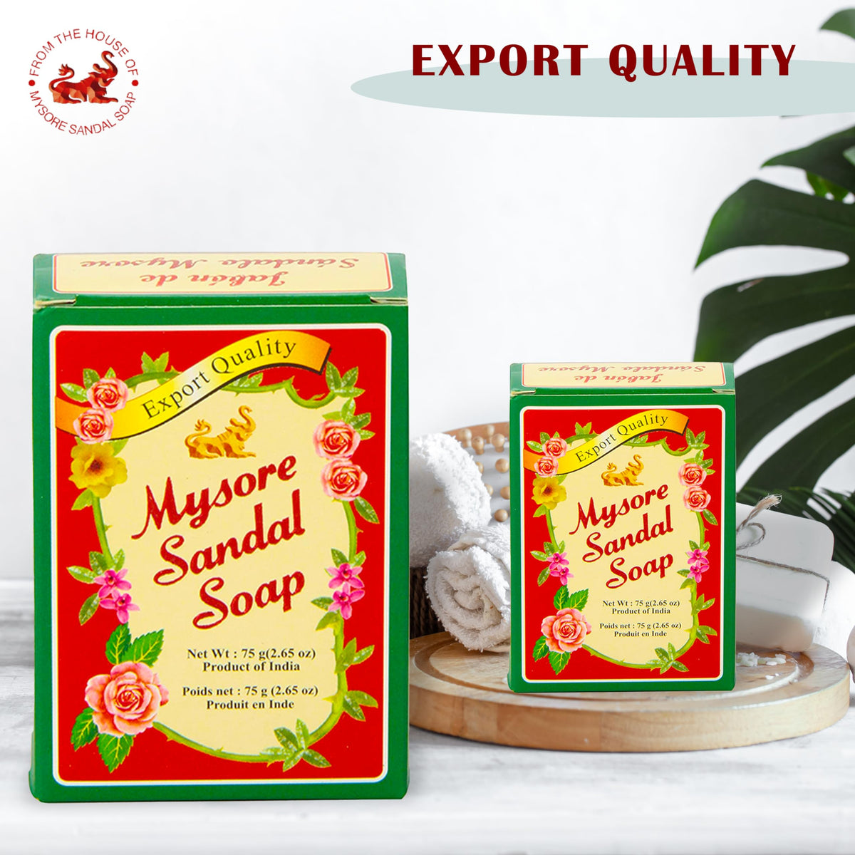 Mysore Sandal Soap 75g lather, rich bubbles for gentle cleansing.