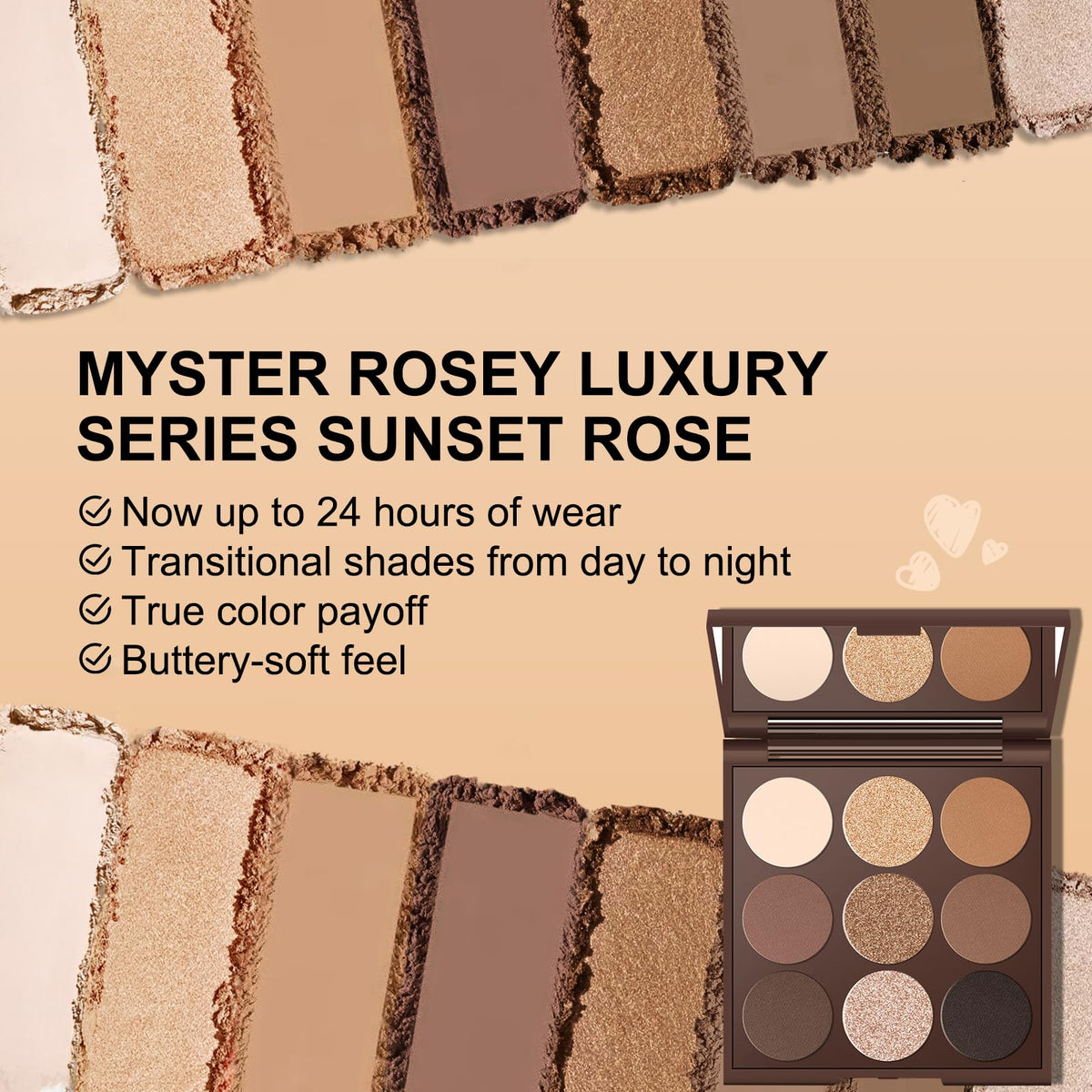 MYSTER ROSEY neutral eyeshadow palette matte shades for precise matte finishes