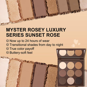 MYSTER ROSEY neutral eyeshadow palette matte shades for precise matte finishes
