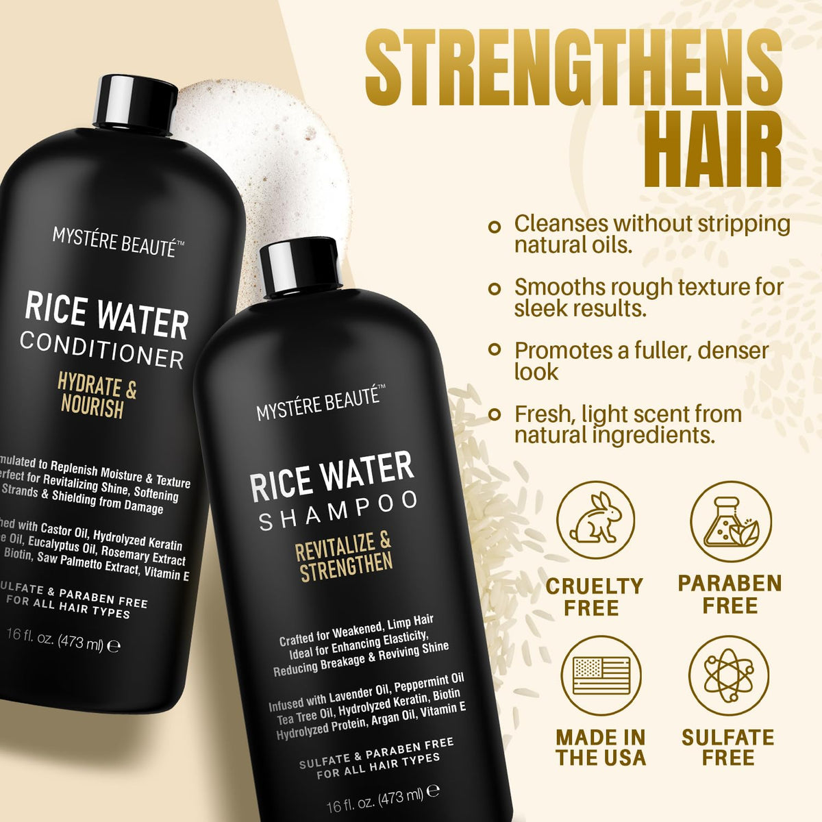 MYSTÉRE BEAUTÉ conditioner ingredients bottle features hyaluronic acid for hydration