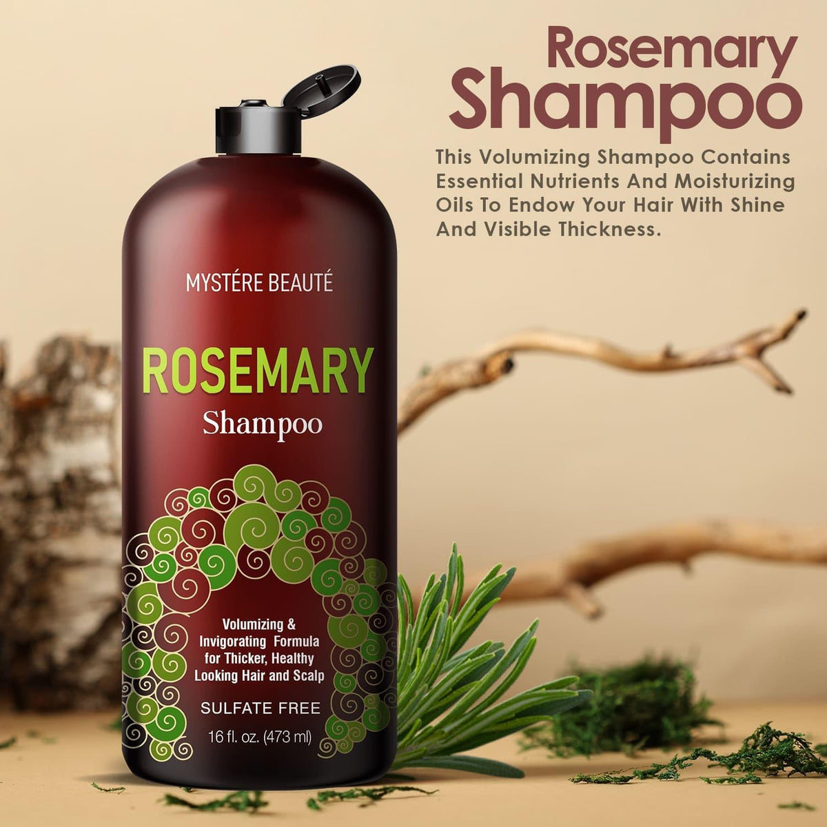 MYSTÉRE BEAUTÉ Rosemary Shampoo lather close-up highlights refreshing cleansing experience