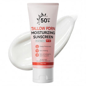 Mystic Orchard beef tallow sunscreen bottle demonstrates SPF 50 protection for daily use