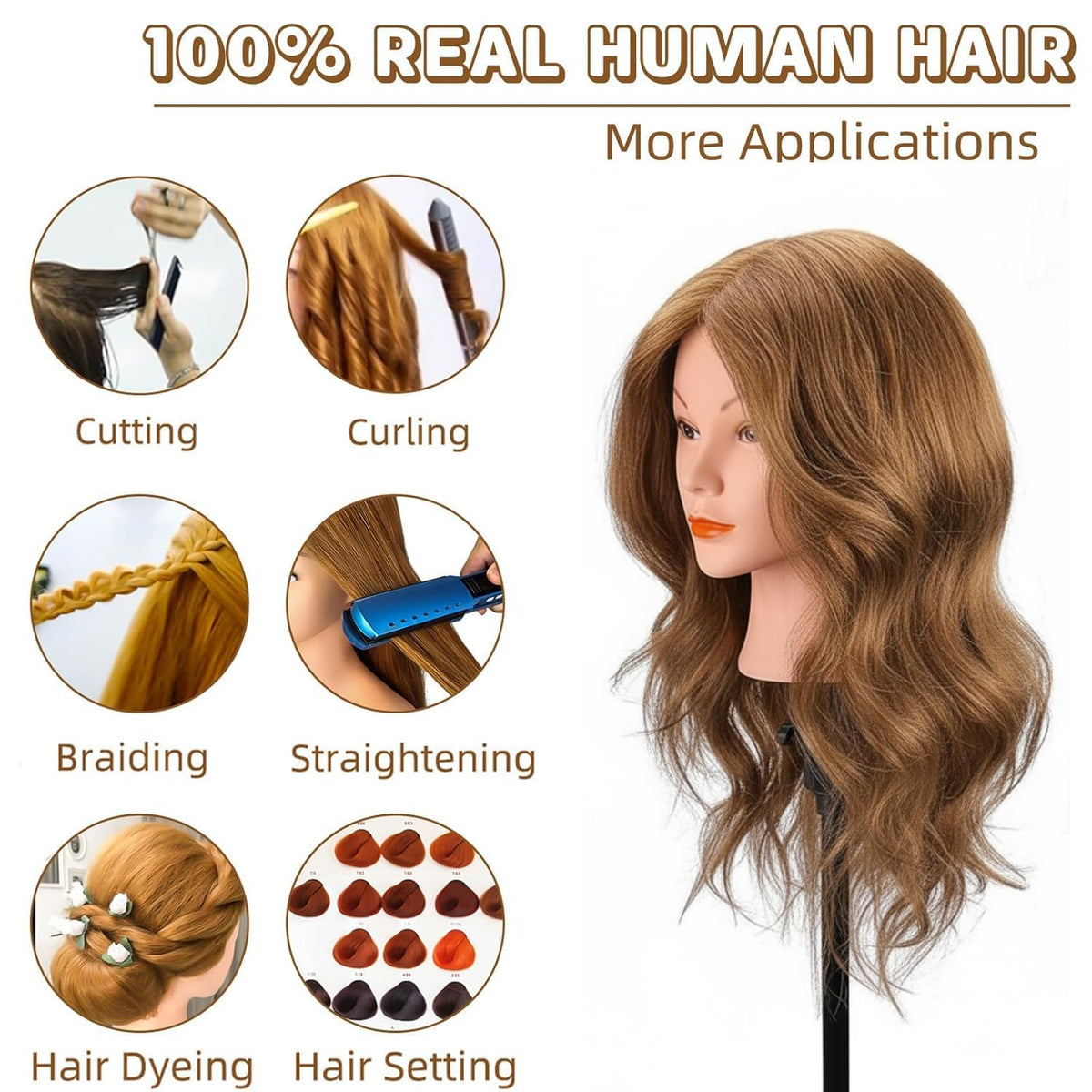 MYSWEETY mannequin head close-up shows clean, disinfected hair for practice.