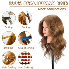 MYSWEETY mannequin head close-up shows clean, disinfected hair for practice.