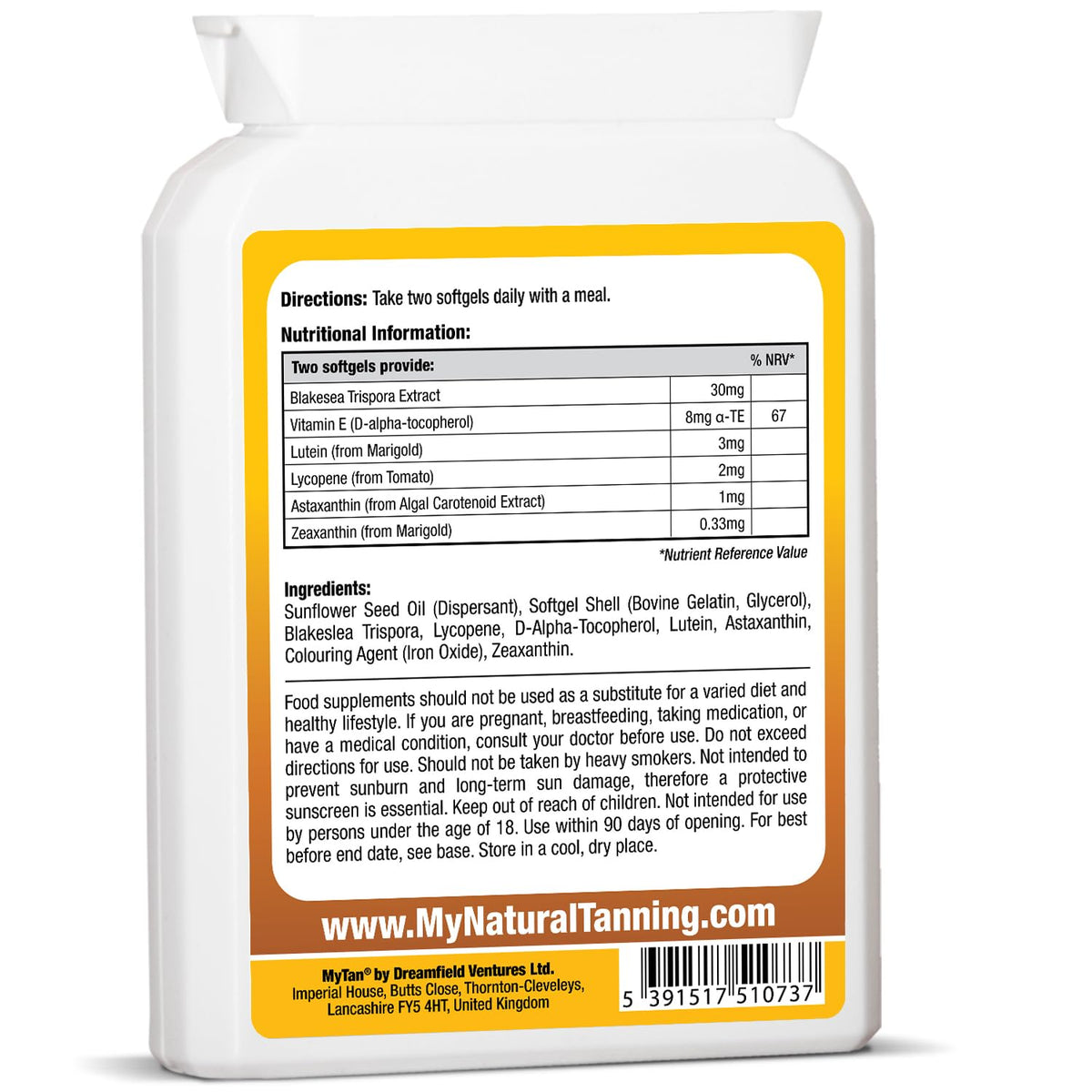 MyTan Boost capsules close-up showing copper and amino acids for melanin production