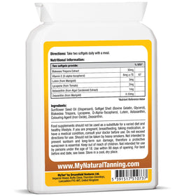 MyTan Boost capsules close-up showing copper and amino acids for melanin production