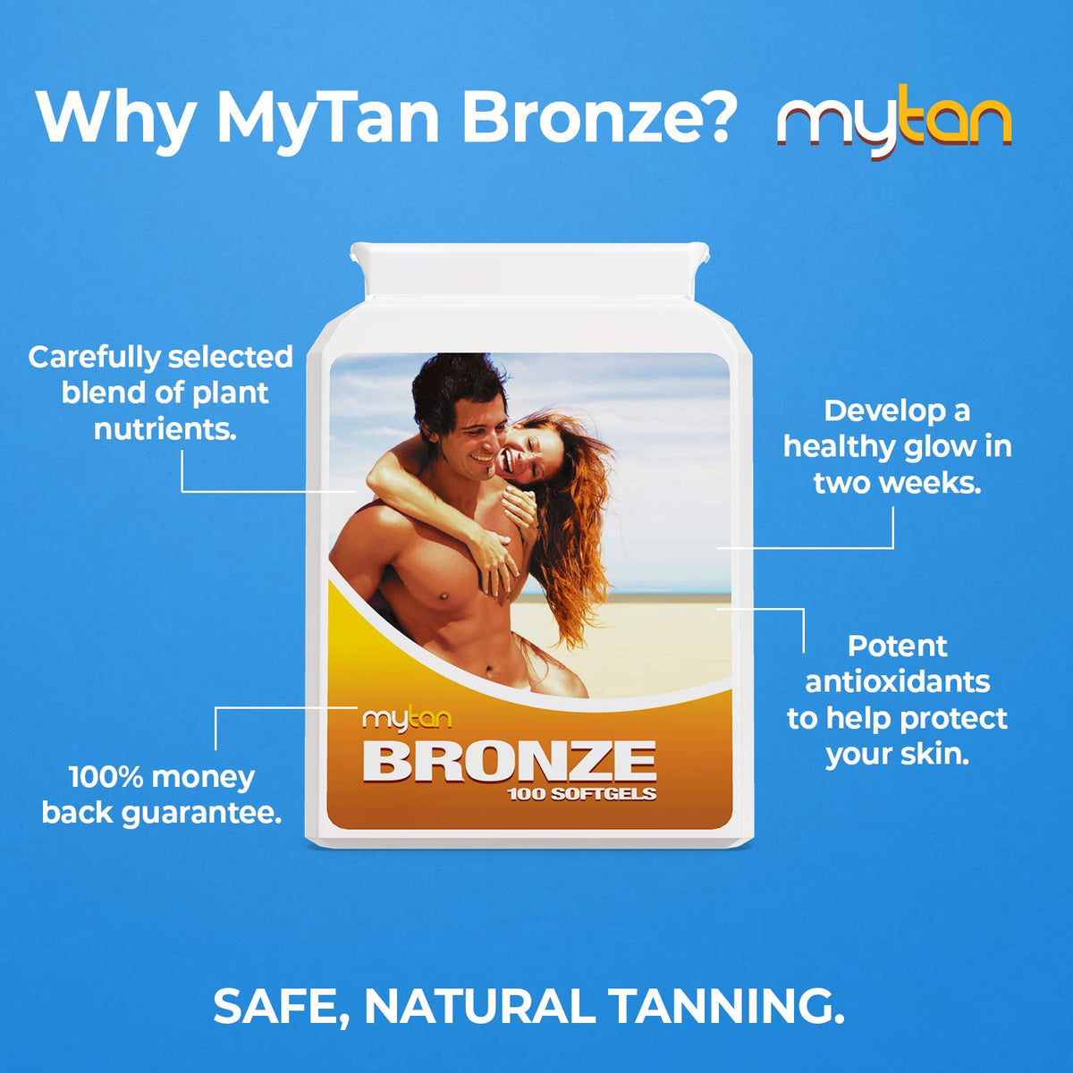 MyTan Bronze capsules close-up highlighting carotenoid-based support