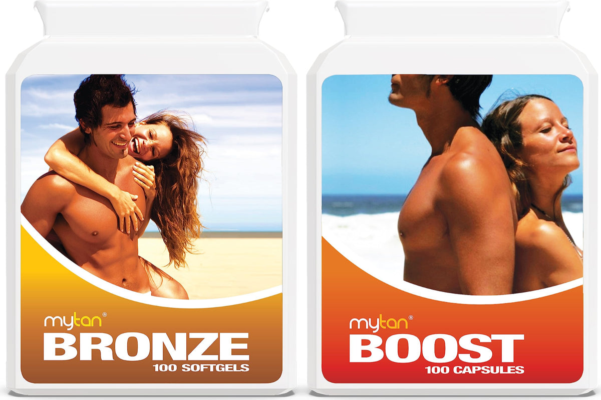 MyTan Ultimate Pack bottle front showing the tanning supplement duo for sun exposure