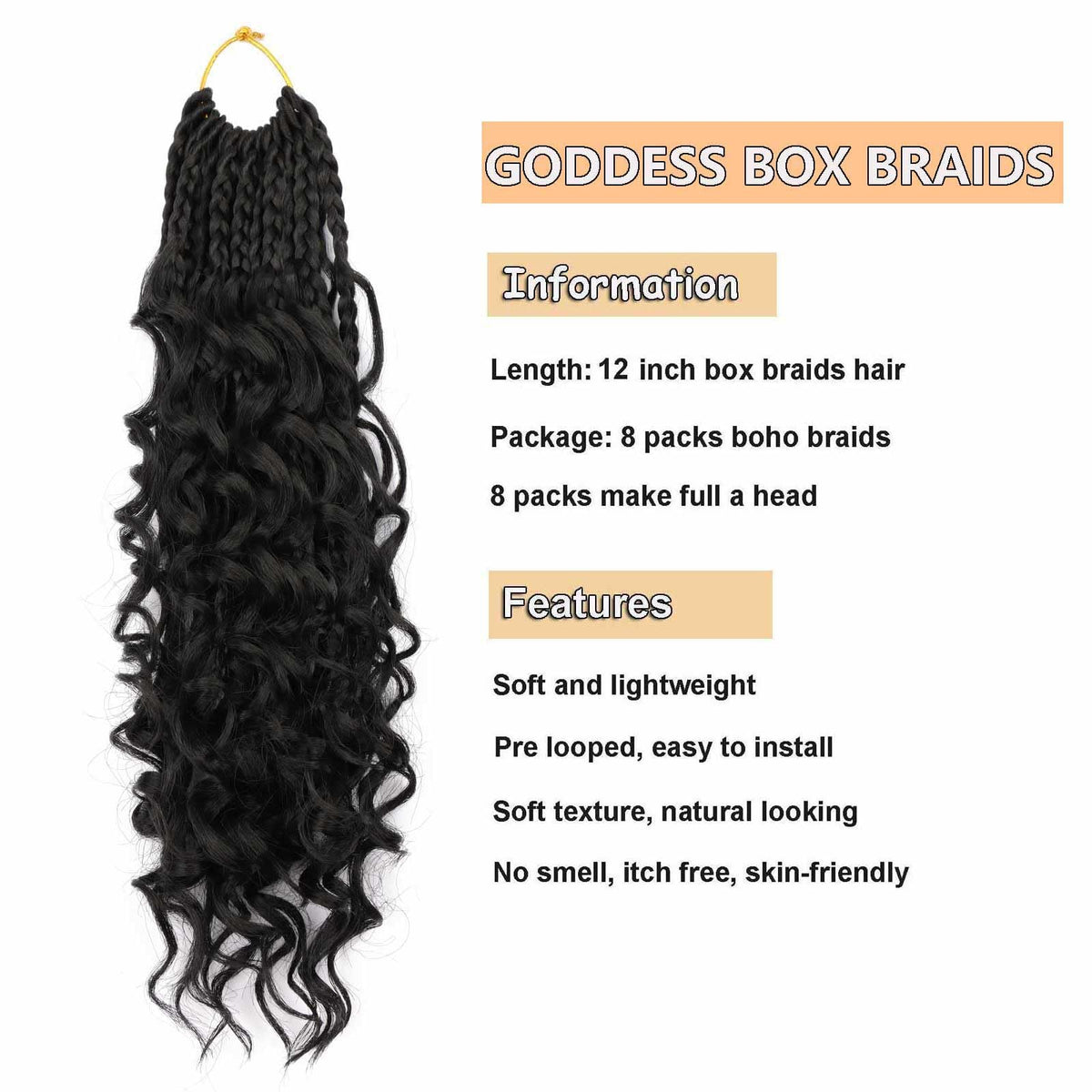 Mytarku goddess box braids 12 inch curly ends for versatile boho looks.