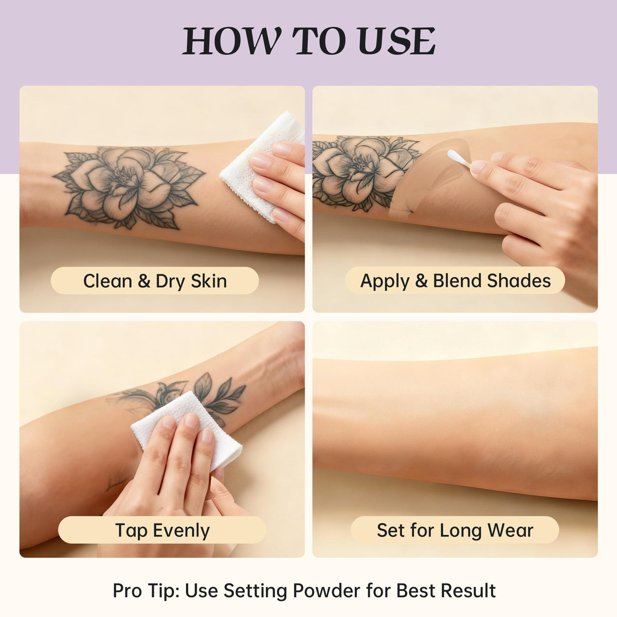 MyTend multi-purpose concealer reduces visible tattoos, scars, and bruises.