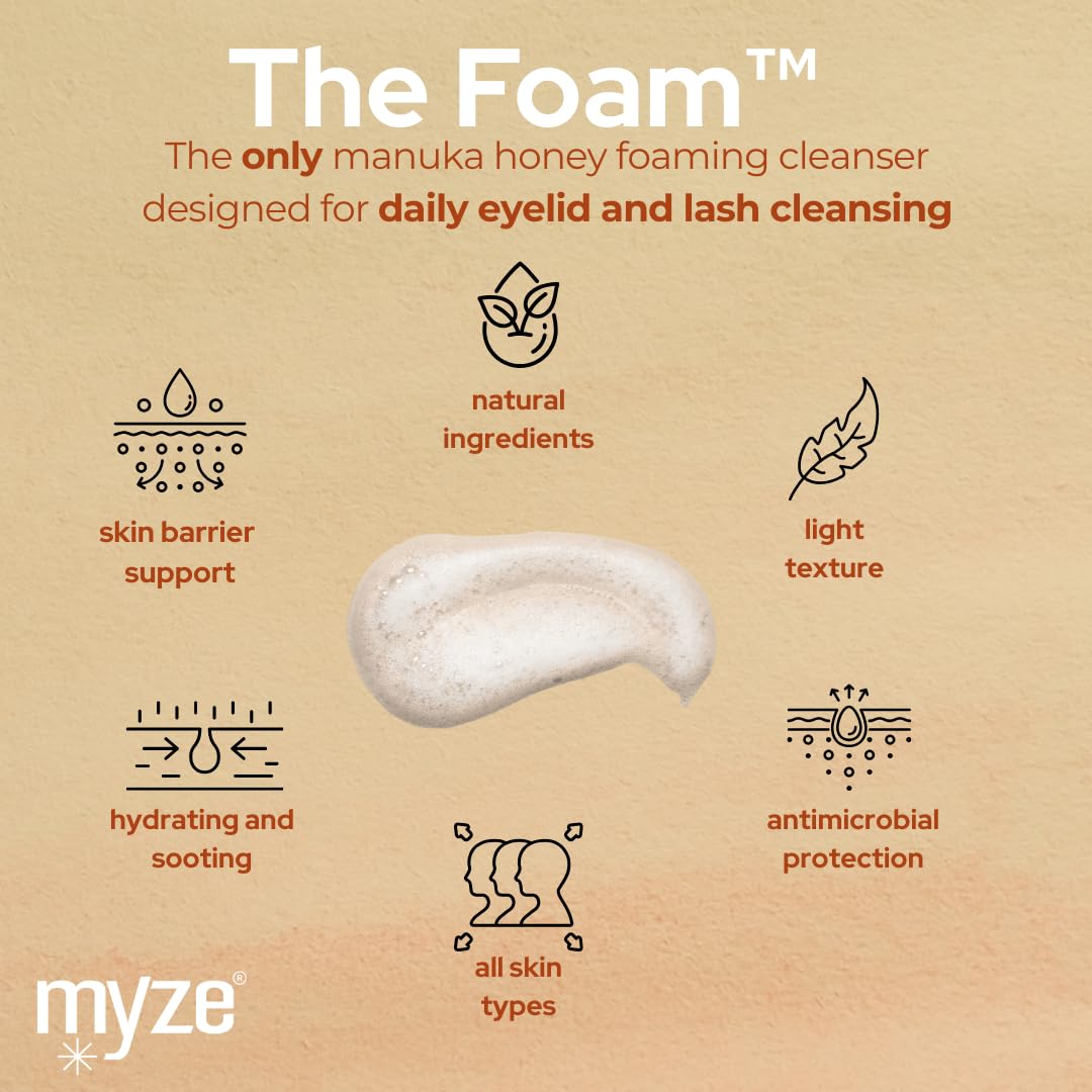 Myze The Foam foaming lather provides soothing cleansing for sensitive eyes.