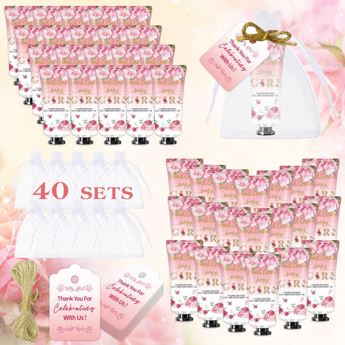 MZANK baby shower hand cream rose set, perfect guest favors with elegant rose scent.