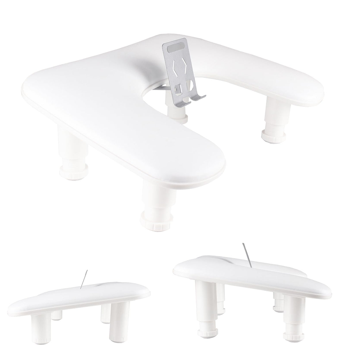 MZCMSL manicure arm rest with 360° rotating phone holder for easy client access.