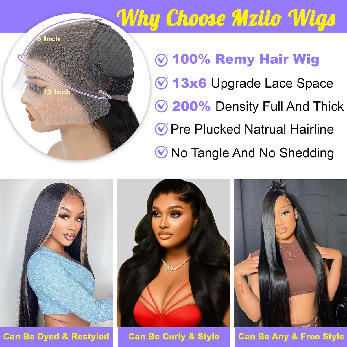 Mziio glueless cap with silicone grip for secure, comfortable wear.