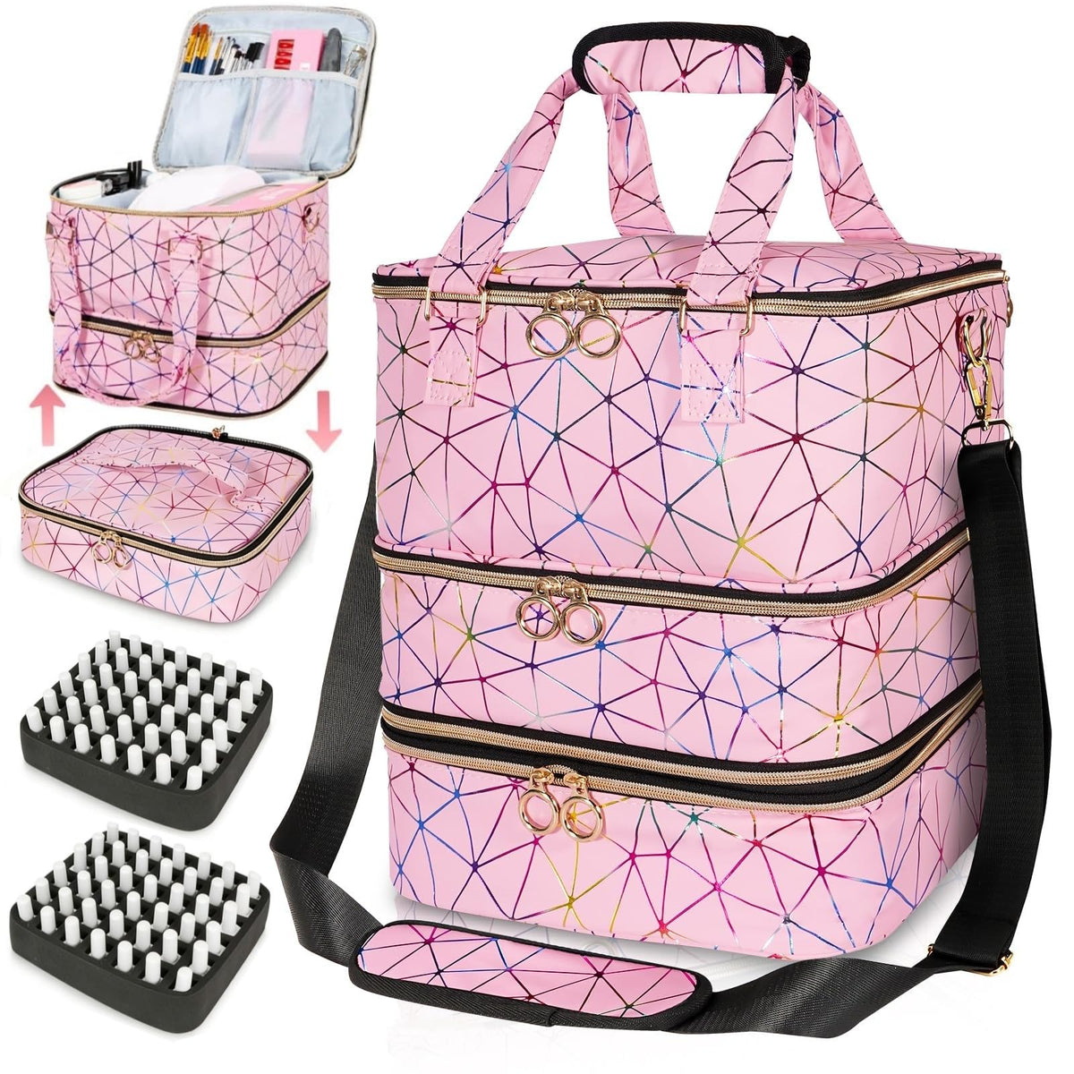 MZTXY nail polish organizer bag showing 84 bottle capacity for travel