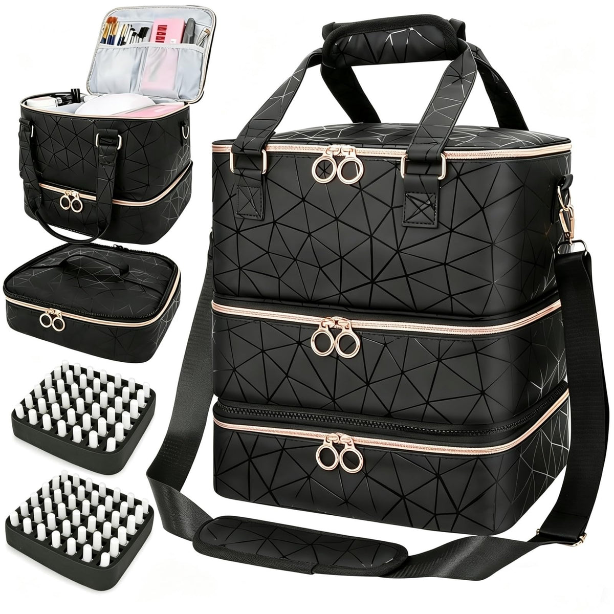 MZTXY nail polish organizer bag showing 84-bottle capacity for pro use