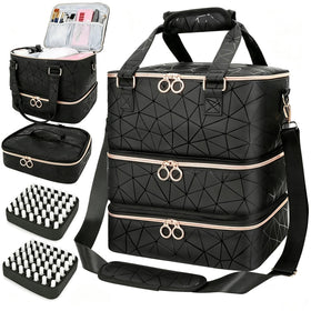 MZTXY nail polish organizer bag showing 84-bottle capacity for pro use